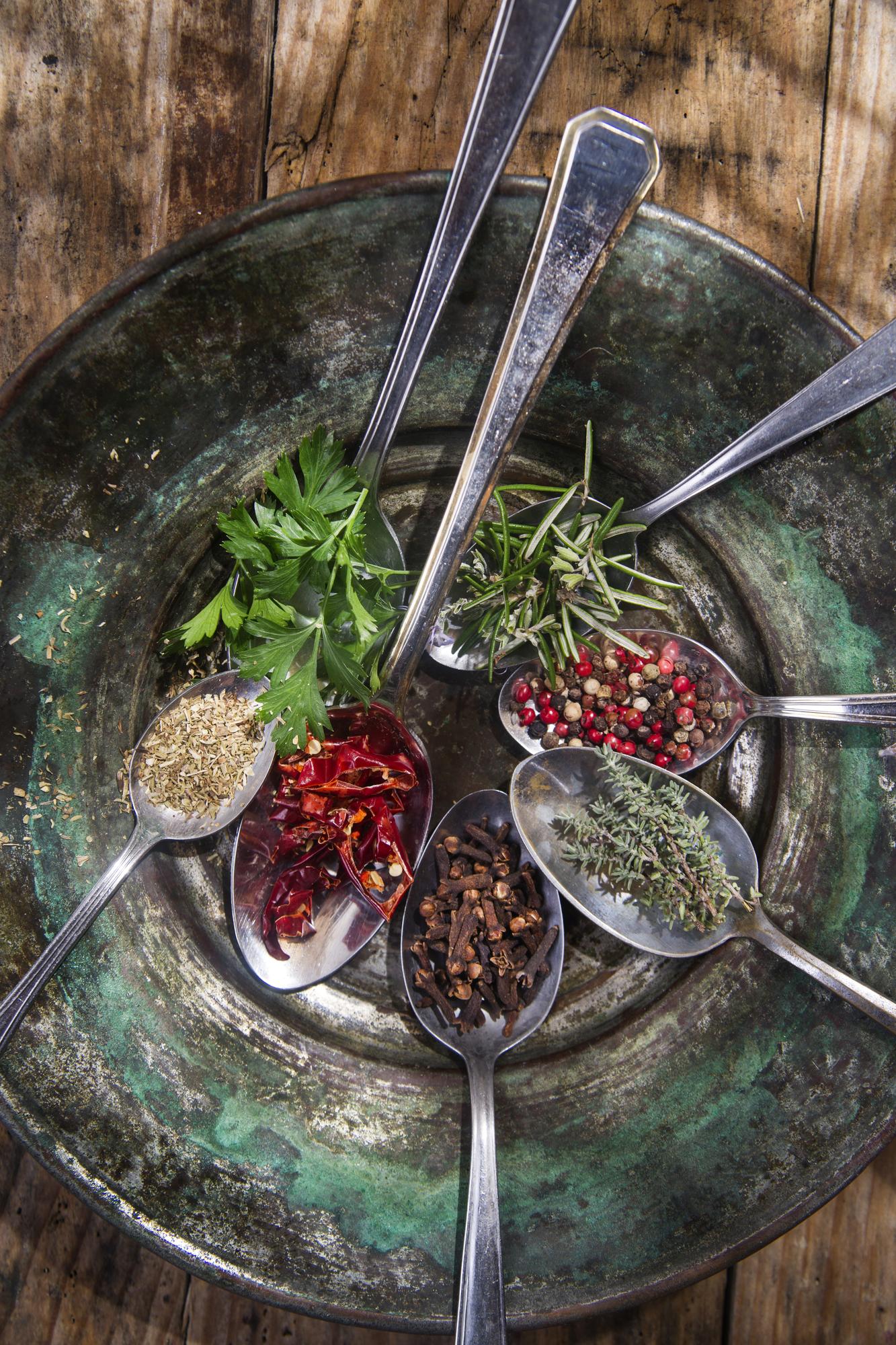 Close-up of fresh herbs and spices